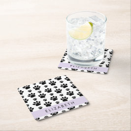 Paw Pattern, Dog Paws, Black and White, Jouw naam Kartonnen Onderzetters