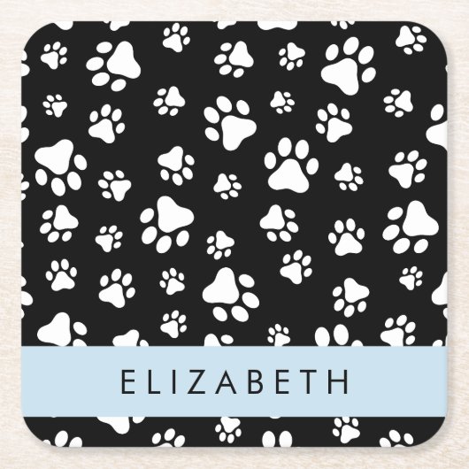 Paw Pattern, Dog Paws, Black and White, Jouw naam Kartonnen Onderzetters (Voorkant)
