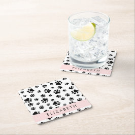 Paw Pattern, Dog Paws, Black and White, Jouw naam Kartonnen Onderzetters
