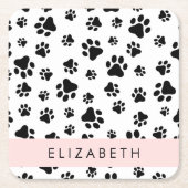 Paw Pattern, Dog Paws, Black and White, Jouw naam Kartonnen Onderzetters (Voorkant)