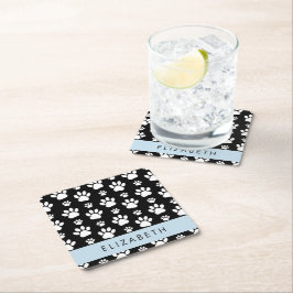 Paw Pattern, Dog Paws, Black and White, Jouw naam Kartonnen Onderzetters