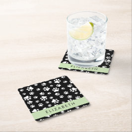 Paw Pattern, Dog Paws, Black and White, Jouw naam Kartonnen Onderzetters