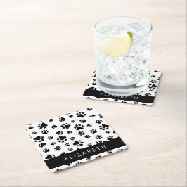 Paw Pattern, Dog Paws, Black and White, Jouw naam Kartonnen Onderzetters