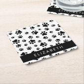 Paw Pattern, Dog Paws, Black and White, Jouw naam Kartonnen Onderzetters (Schuin)