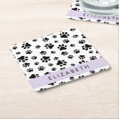 Paw Pattern, Dog Paws, Black and White, Jouw naam Kartonnen Onderzetters (Schuin)