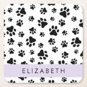 Paw Pattern, Dog Paws, Black and White, Jouw naam Kartonnen Onderzetters (Voorkant)