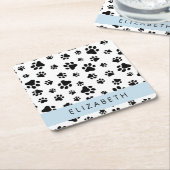 Paw Pattern, Dog Paws, Black and White, Jouw naam Kartonnen Onderzetters (Schuin)