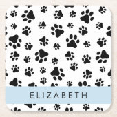Paw Pattern, Dog Paws, Black and White, Jouw naam Kartonnen Onderzetters (Voorkant)