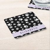 Paw Pattern, Dog Paws, Black and White, Jouw naam Kartonnen Onderzetters (Schuin)