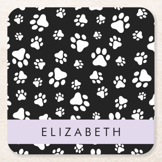 Paw Pattern, Dog Paws, Black and White, Jouw naam Kartonnen Onderzetters (Voorkant)