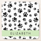 Paw Pattern, Dog Paws, Black and White, Jouw naam Kartonnen Onderzetters (Voorkant)