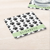 Paw Pattern, Dog Paws, Black and White, Jouw naam Kartonnen Onderzetters (Schuin)