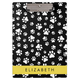 Paw Pattern, Dog Paws, Black and White, Jouw naam Klembord