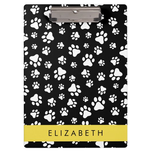 Paw Pattern, Dog Paws, Black and White, Jouw naam Klembord (Voorkant)