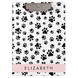 Paw Pattern, Dog Paws, Black and White, Jouw naam Klembord