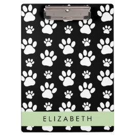 Paw Pattern, Dog Paws, Black and White, Jouw naam Klembord