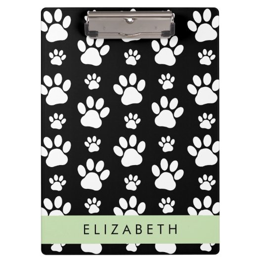 Paw Pattern, Dog Paws, Black and White, Jouw naam Klembord (Voorkant)