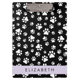 Paw Pattern, Dog Paws, Black and White, Jouw naam Klembord
