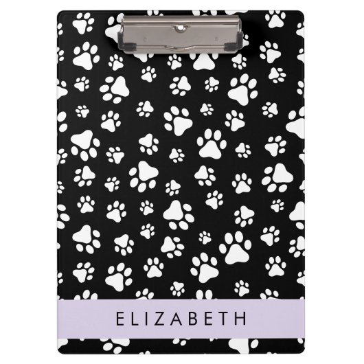 Paw Pattern, Dog Paws, Black and White, Jouw naam Klembord (Voorkant)