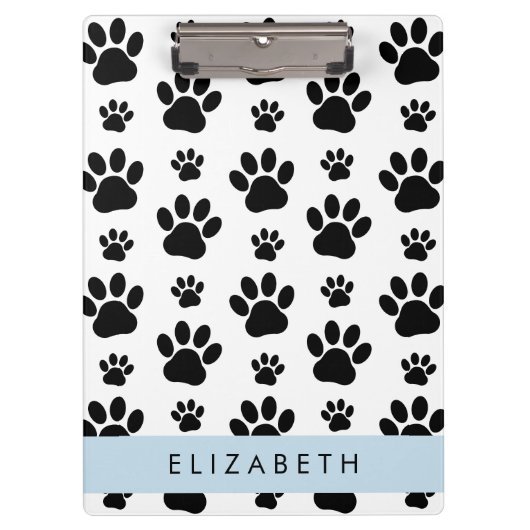 Paw Pattern, Dog Paws, Black and White, Jouw naam Klembord (Voorkant)