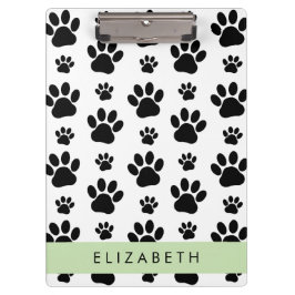 Paw Pattern, Dog Paws, Black and White, Jouw naam Klembord