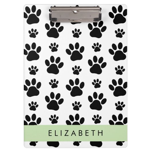 Paw Pattern, Dog Paws, Black and White, Jouw naam Klembord (Voorkant)