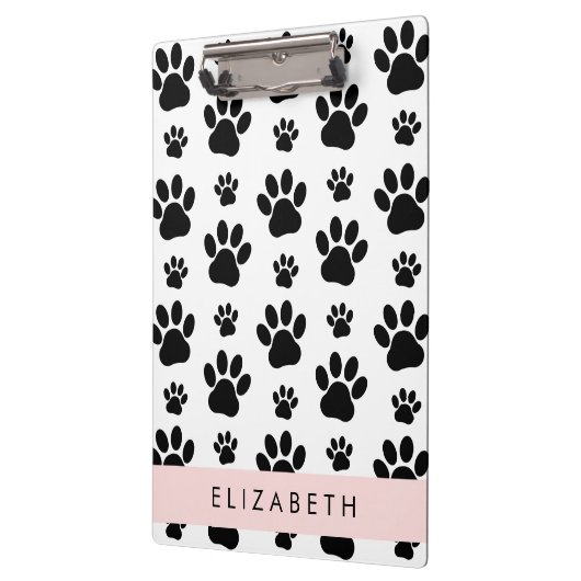 Paw Pattern, Dog Paws, Black and White, Jouw naam Klembord (Links)