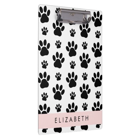 Paw Pattern, Dog Paws, Black and White, Jouw naam Klembord (Rechts)