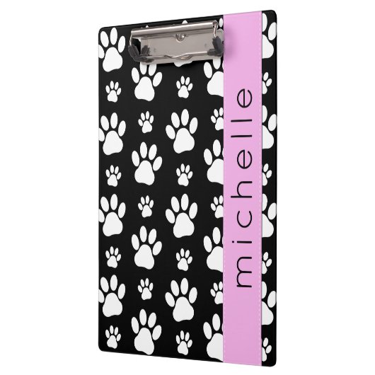 Paw Pattern, Dog Paws, Black and White, Jouw naam Klembord (Links)