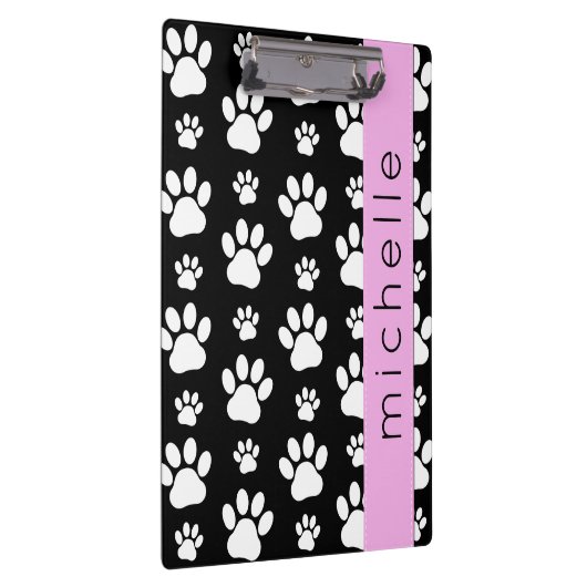 Paw Pattern, Dog Paws, Black and White, Jouw naam Klembord (Rechts)