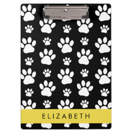 Paw Pattern, Dog Paws, Black and White, Jouw naam Klembord