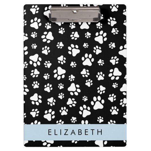 Paw Pattern, Dog Paws, Black and White, Jouw naam Klembord (Voorkant)