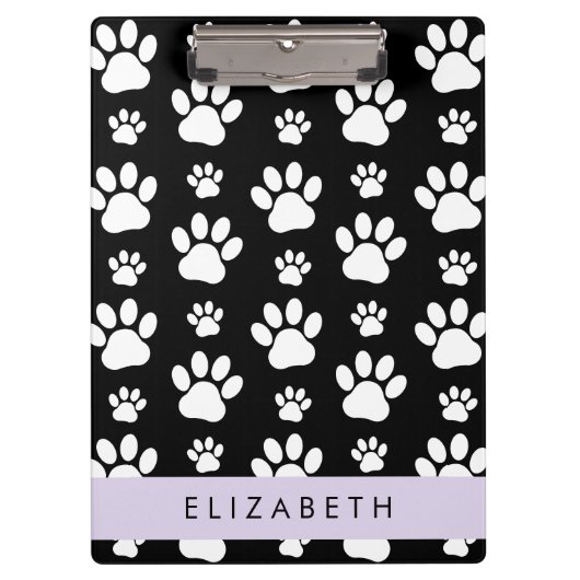 Paw Pattern, Dog Paws, Black and White, Jouw naam Klembord (Voorkant)