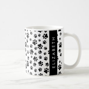 Paw Pattern, Dog Paws, Black and White, Jouw naam Koffiemok