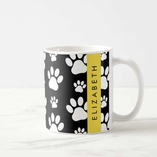 Paw Pattern, Dog Paws, Black and White, Jouw naam Koffiemok (Rechts)