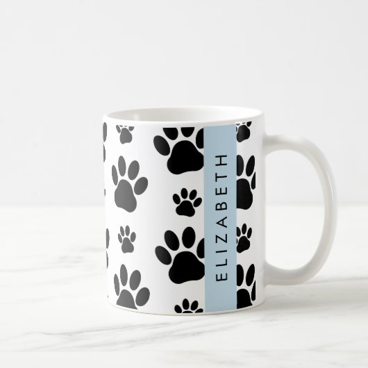 Paw Pattern, Dog Paws, Black and White, Jouw naam Koffiemok (Rechts)