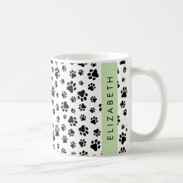Paw Pattern, Dog Paws, Black and White, Jouw naam Koffiemok
