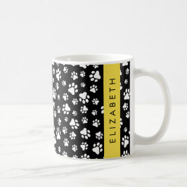 Paw Pattern, Dog Paws, Black and White, Jouw naam Koffiemok