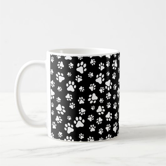 Paw Pattern, Dog Paws, Black and White, Jouw naam Koffiemok (Links)