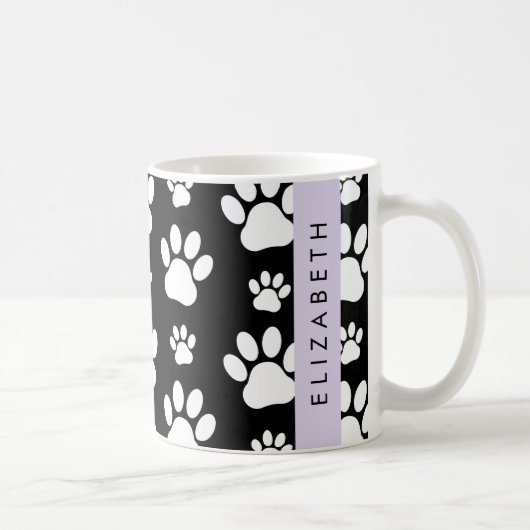 Paw Pattern, Dog Paws, Black and White, Jouw naam Koffiemok (Rechts)