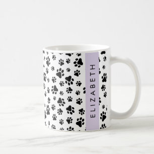 Paw Pattern, Dog Paws, Black and White, Jouw naam Koffiemok