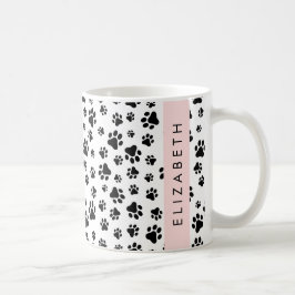Paw Pattern, Dog Paws, Black and White, Jouw naam Koffiemok
