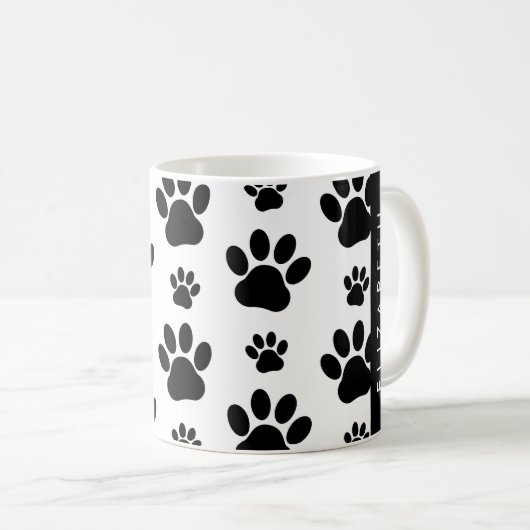 Paw Pattern, Dog Paws, Black and White, Jouw naam Koffiemok (Voorkant rechts)