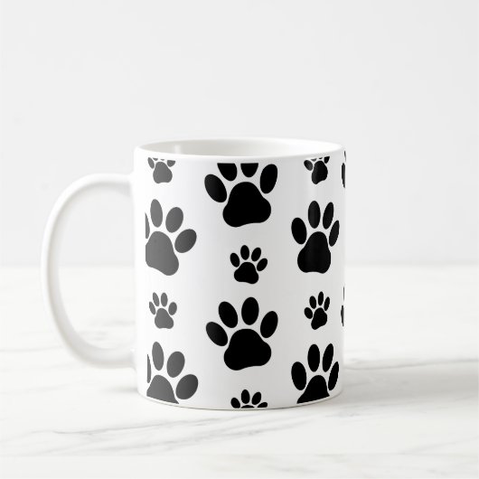 Paw Pattern, Dog Paws, Black and White, Jouw naam Koffiemok (Links)