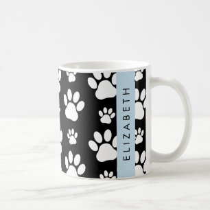 Paw Pattern, Dog Paws, Black and White, Jouw naam Koffiemok