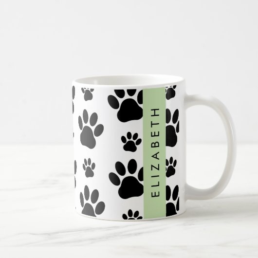 Paw Pattern, Dog Paws, Black and White, Jouw naam Koffiemok (Rechts)