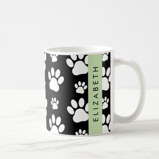Paw Pattern, Dog Paws, Black and White, Jouw naam Koffiemok (Rechts)