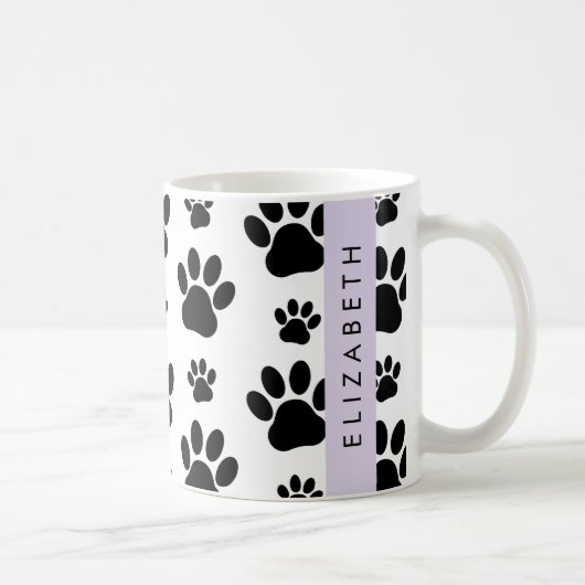 Paw Pattern, Dog Paws, Black and White, Jouw naam Koffiemok (Rechts)