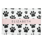 Paw Pattern, Dog Paws, Black and White, Jouw naam Kussensloop (Achterkant)