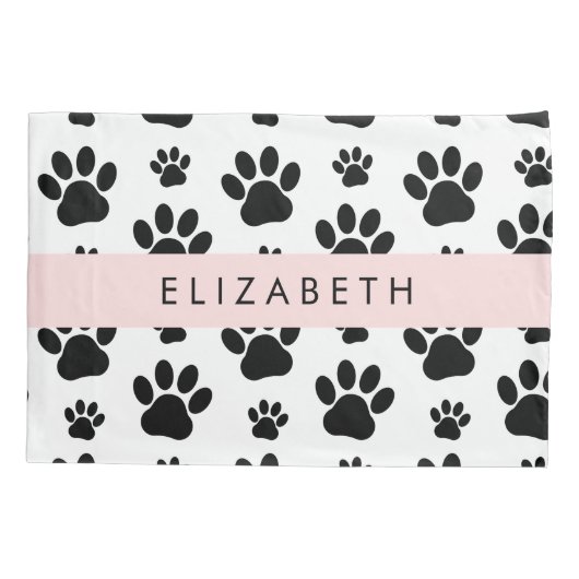 Paw Pattern, Dog Paws, Black and White, Jouw naam Kussensloop (Achterkant)